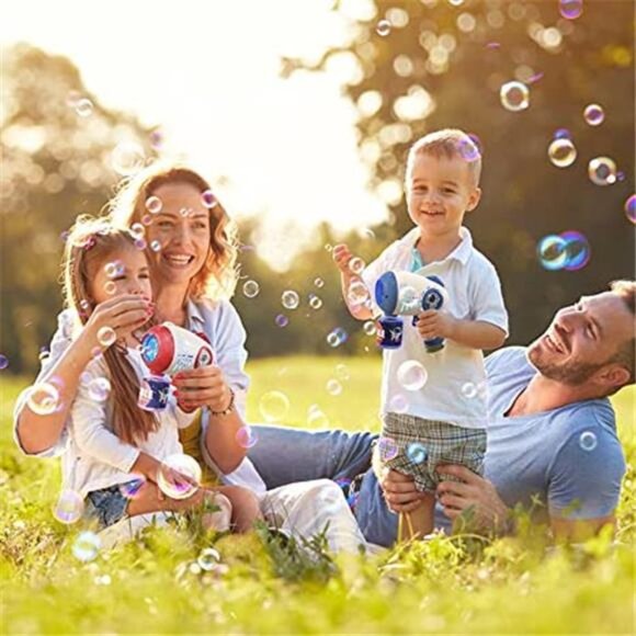 Bubble Guns for Toddlers, 8 Hole Light Up Bubble Maker with 4 Refill Solution - Picture 5 of 6